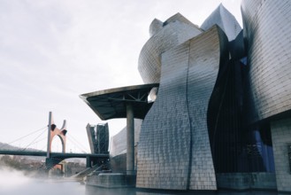 Bilbao, Spain, February 13, 2022: Exterior view of Guggenheim Museum designed built by Frank Gehry