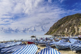 Boats on the beach at Monterosso al Mare on the Mediterranean coast in Italy