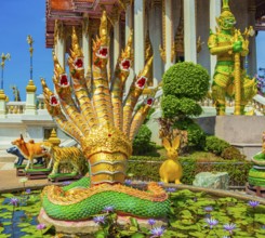 Amazing colorful Wat Don Mueang Phra Arramluang buddhist temple in Bangkok Thailand