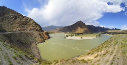 The bending of Katun River in the Altai Mountains, panorama