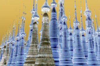 Some of the 1054 pagodas of the In-Dein Pagoda Forest on Inle Lake