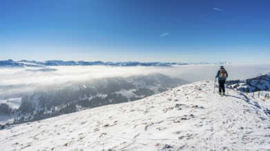 Fantastic snowshoe tour on the Hochgrat at the Nagelfluhkette in Allgau, Bavaria