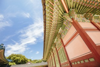 Seoul, South Korea, August 18, 2018: The historic Injeongjeon Throne Hall of Changdeokgung Palace