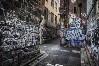 Melbourne, Australia, March 5, 2022, Architectural details in Melbourne's Flanigan Lane on a cloudy