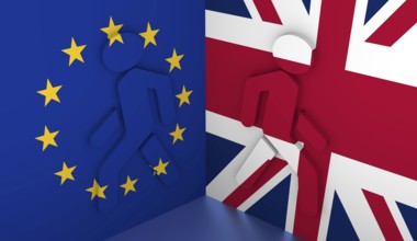 Image relative to politic situation between great britain and european union. Pedestrians icons