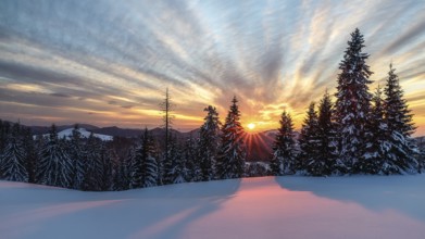 Wonderful sunset with snow and beautiful clouds in Slovakia
