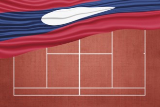 Laos Flag on Clay Tennis Court, Sports Symbol