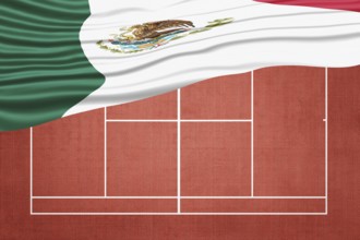 Mexico Flag on Clay Tennis Court, Sports Symbol