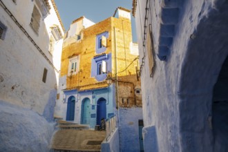 Street View of Residential houses in Chefchaouen, Morocco