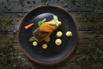 Braised Norwegian salmon with curry apple and watercress