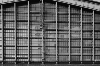 Rear view of Hamburg Central Station, black and white, Hanseatic City of Hamburg, Germany