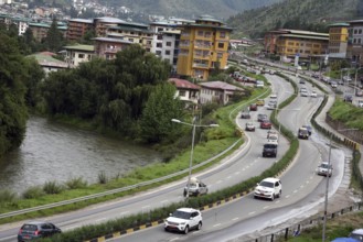 Aerial, view, capital, city, Thimphu, Bhutan, Asia