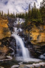 Beautiful autumn landscape scene in mountain in background in Jasper National Park west Canada