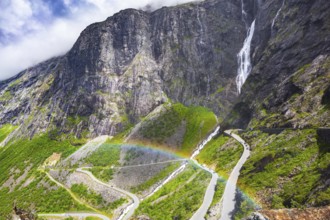 The famous Troll Staircase. Sunny summer day in the mountains of Norway. Photo taken from a drone.