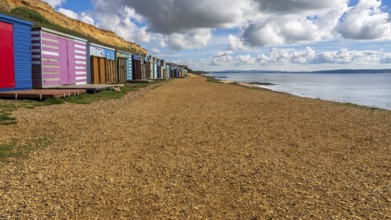 Beach Huts on the Channel Coast in Barton-on-sea, Hampshire, England, UK