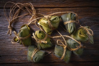 Zongzi Glutinous sticky Rice Dumplings recipe wrap with bamboo leaves asian food