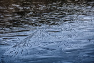 Frozen lake, structures of the water surface