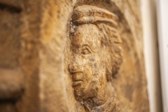 Portrait of a house owner, medieval stone relief, Arkadenhof, Leoben, Styria, Austria