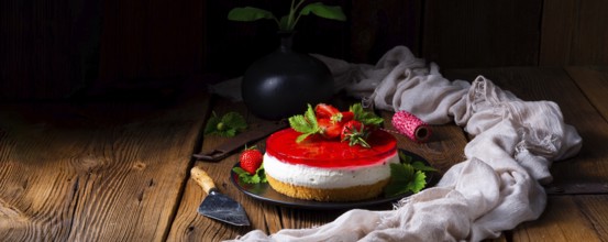 Delicious quark cream cake with strawberries
