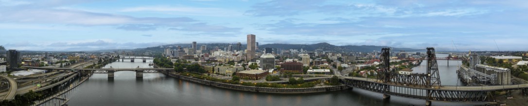 Aerial view of the city of Portland in the Pacific Northwest and the largest city in the U.S. state