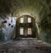 Inside the Austrian fortress Landro in the Dolomite Alps of South Tirol, an architectural remain of