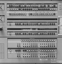 In the 1960s. Detail of a computer used to register and reading information. A mainframe computer