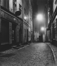 In the 1950s. An evening view of a street with old houses