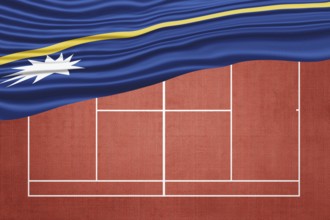 Nauru Flag on Clay Tennis Court, Sports Symbol