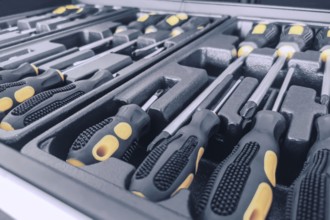 Set of Screwdrivers inside Toolbox, Screwdrivers Set