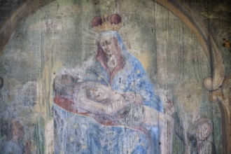 Painted wooden slab, gravestone, Waasenkirche cemetery, Leoben, Styria, Austria