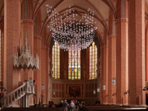 View of the altar in the church of St Bartholomäi Demmin. Mecklenburg-Western Pomerania, Germany