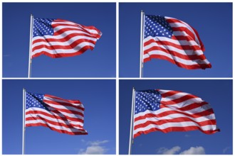 Closeup of the national flag of the United States fluttering in the wind on a sunny day