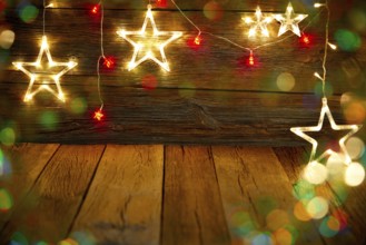 Christmas snowflake star vintage rustic wooden background decoration