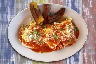 Motulenos eggs breakfast of Mexico in Riviera Maya