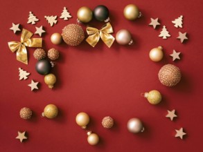 An image of Christmas decoration on red background