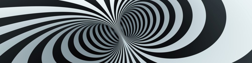 Optical illusion black and white tunnel background banner. 3D illustration