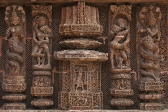 Erotic statues carved on wall of Konarak Sun temple, Orissa, India Unesco World Heritage site