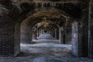 Endless corridors of Fort Jefferson on Dry Tortugas Island, Florida, USA