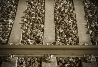 Close-up of a speedway railroad. Sepia color effect vintage style