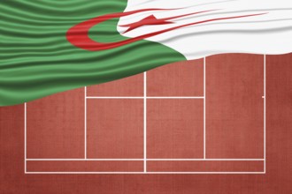 Algeria Flag on Clay Tennis Court, Sports Symbol