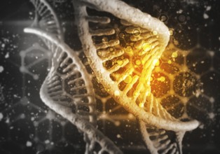 Background image with DNA molecule research concept. 3D rendering