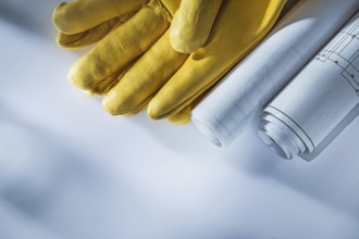 Blueprints leather safety gloves on white background