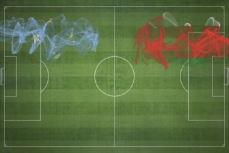Micronesia vs Oman Soccer Match, national colors, national flags, soccer field, football game,