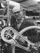Factory in the 1950s. A worker at the bicycle and motorcycle company Monark in Sweden. He is