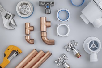 Accessories Of Bathroom Plumbing On White Background