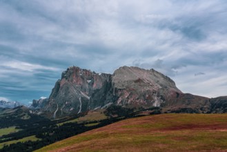 Panoramic view of the Sasso Lungo group in the Dolomites, Italy