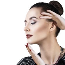 Portrait of beautiful woman with bright makeup. Isolated on white