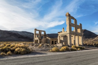Remains of the old bank building in the ghost town Rhyolite, USA
