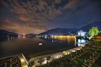 A view of the bay of Gravedona on Lake Como at night in summer