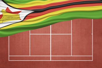 Zimbabwe Flag on Clay Tennis Court, Sports Symbol